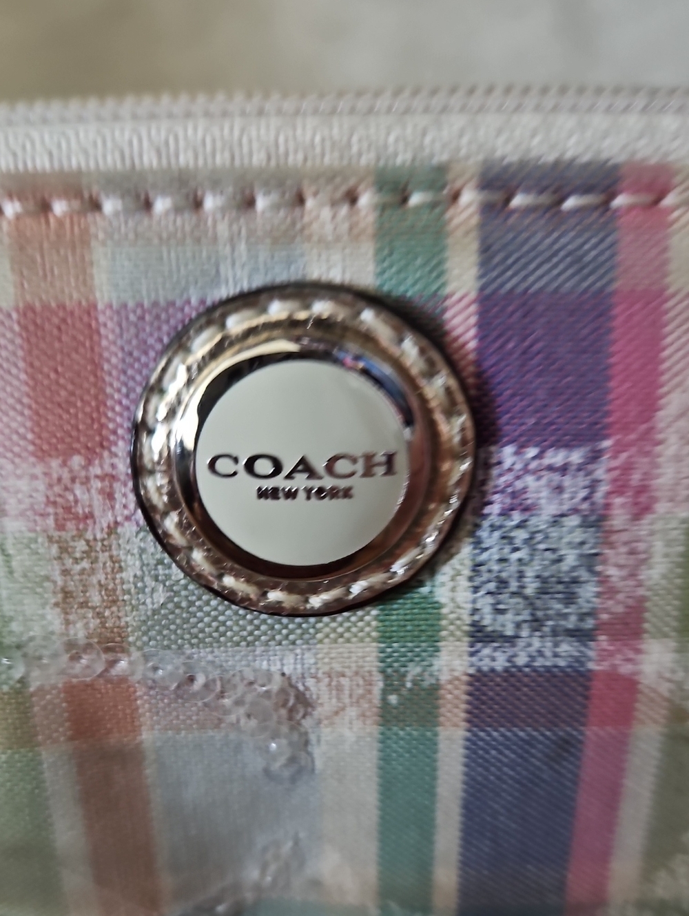 Coach Pastel Plaid Zip Card Case with Metallic Trim - Picture 2 of 6